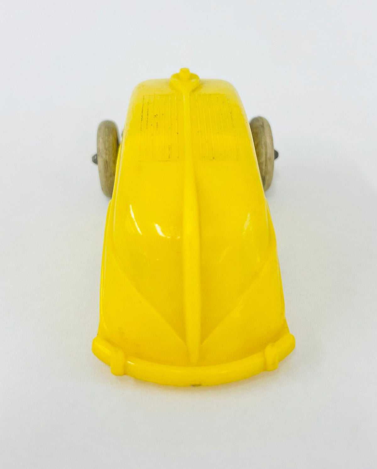 Thomas Toys (No. I 240 3) Polyethylene Yellow Camper With Hitch- Made in the USA - Original Hard Rubber Tires and Hitch - Mid Century Modern