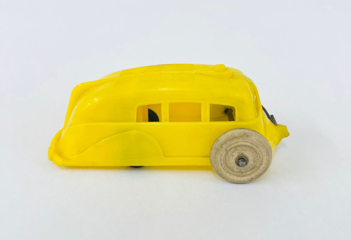 Thomas Toys (No. I 240 3) Polyethylene Yellow Camper With Hitch- Made in the USA - Original Hard Rubber Tires and Hitch - Mid Century Modern