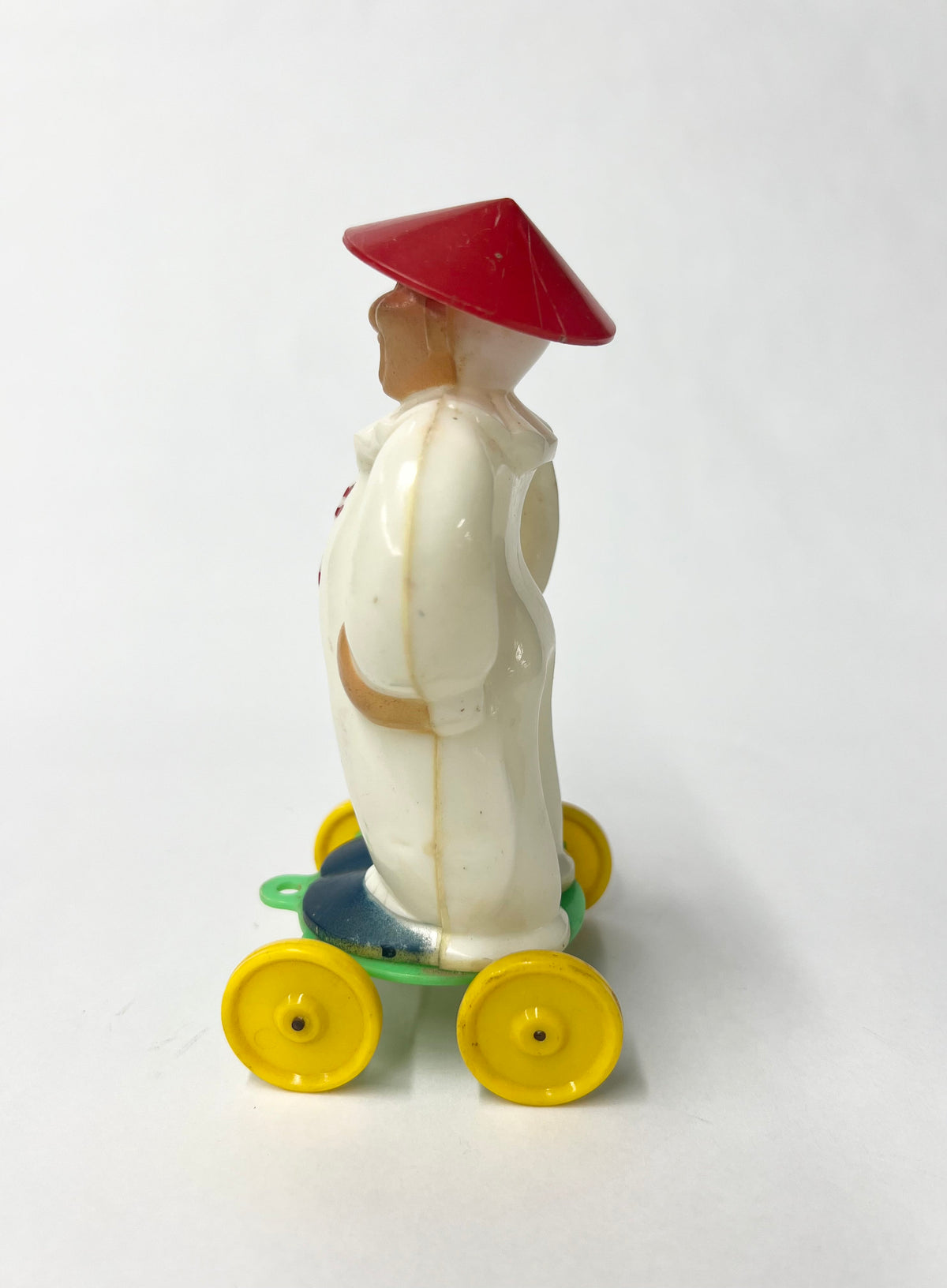 Zook the Clown on Wheels with Coolie Hat - RARE Zook with Japanese Character on  Shirt   - Rosbro Plastic Toy - Japanese Toy Zook the Clown