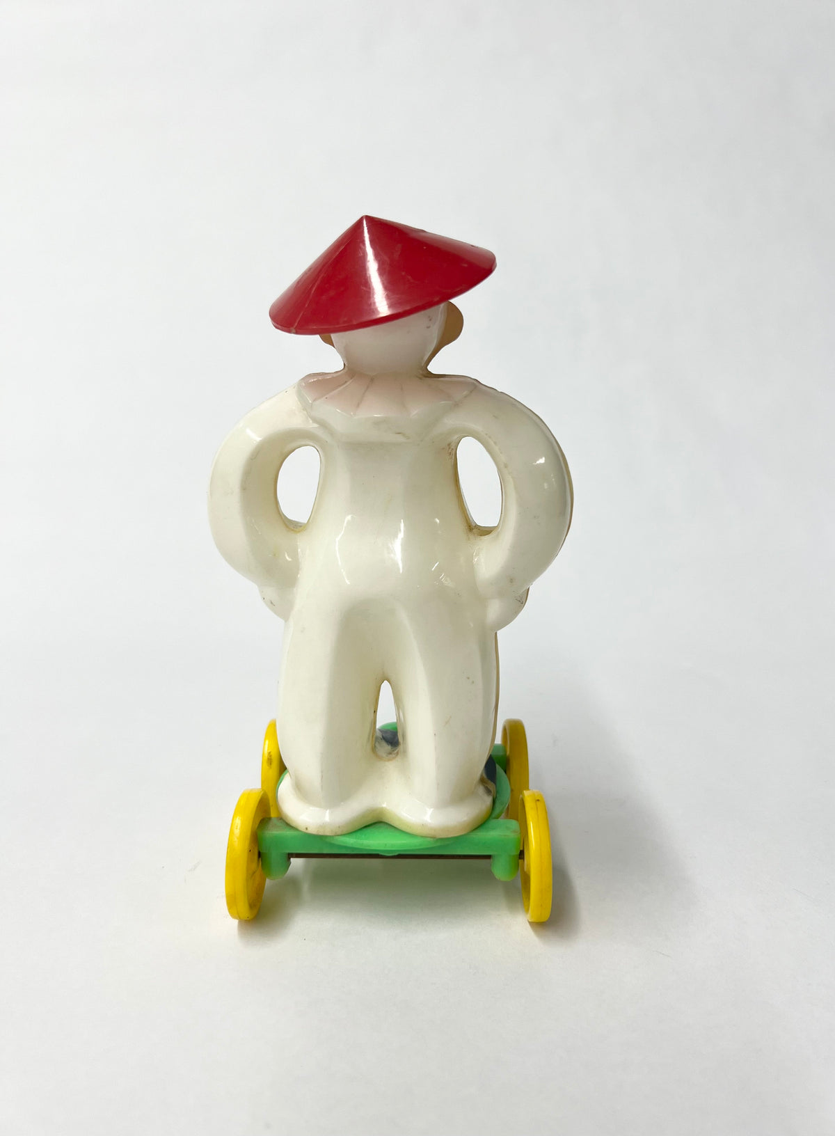 Zook the Clown on Wheels with Coolie Hat - RARE Zook with Japanese Character on  Shirt   - Rosbro Plastic Toy - Japanese Toy Zook the Clown