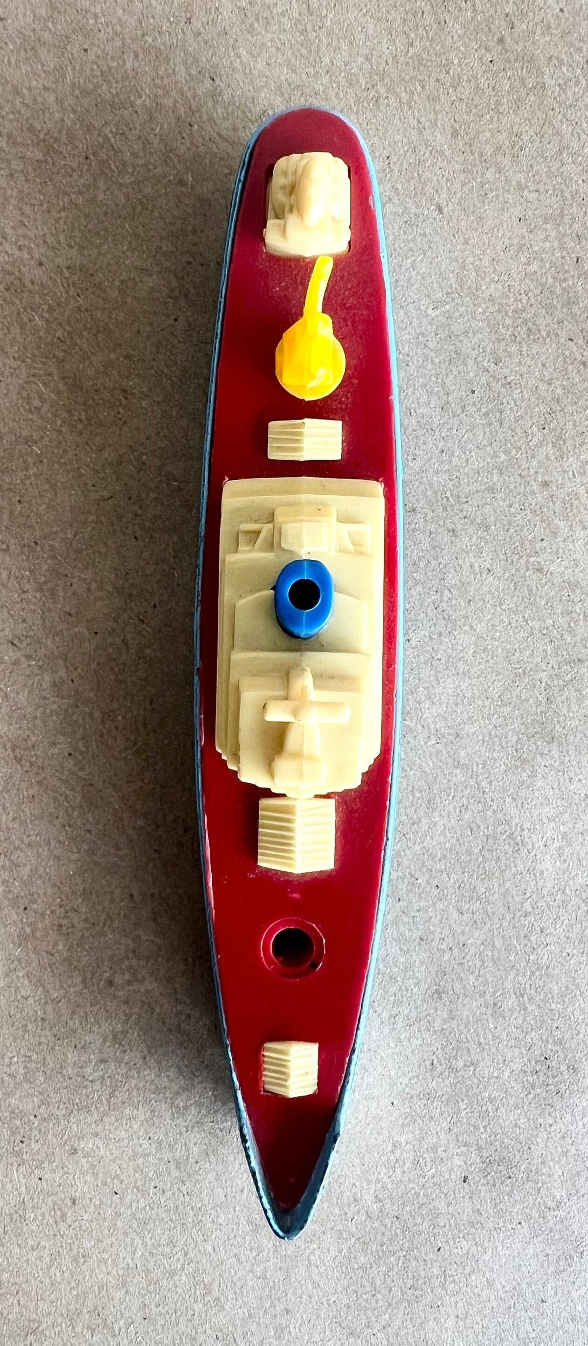 Metal Die Cast Cargo Ship in Blue Color- Tootsie Toy-1960's- Missing one small piece - original wheels in working condition - unusual color