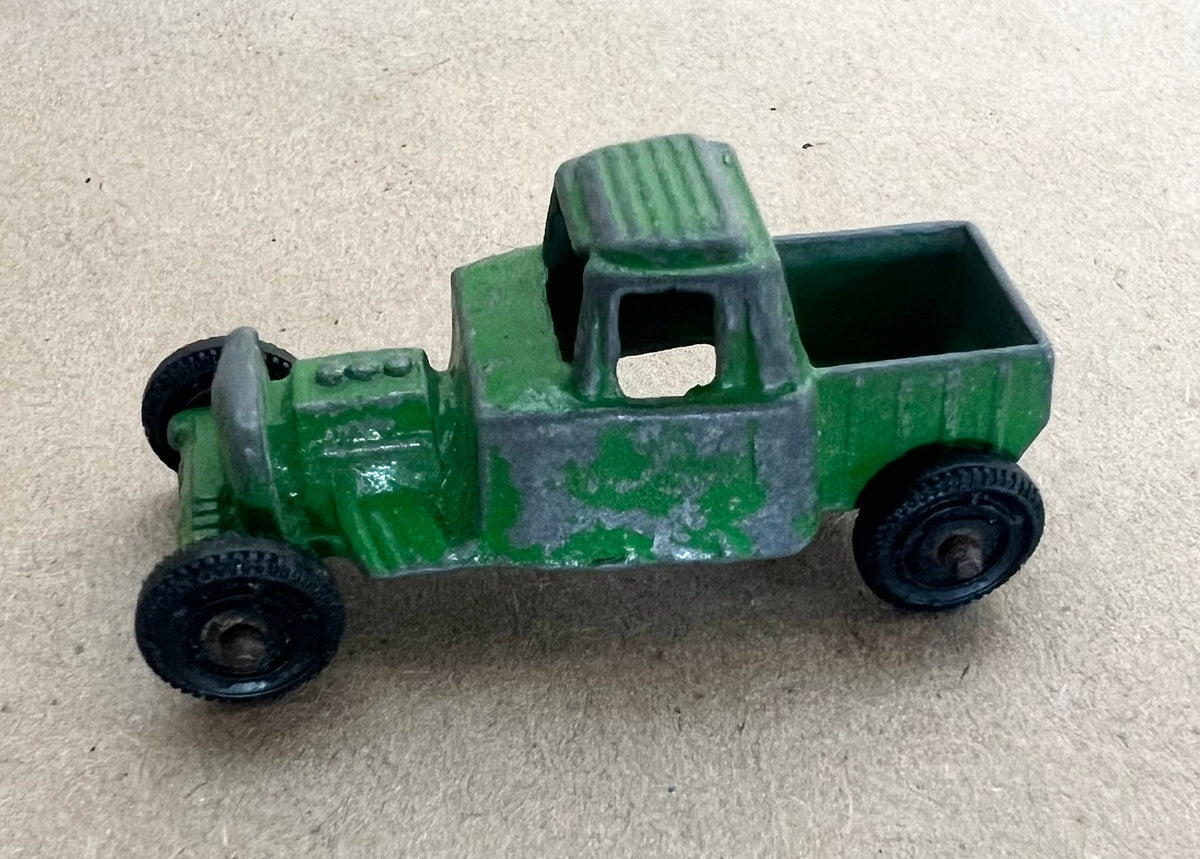 1930's Tootsie Toy Green Pickup Truck -1950 Toostie Toy Blue Hot Rod - Toosie Toy Roadsters Original Paint and Tires