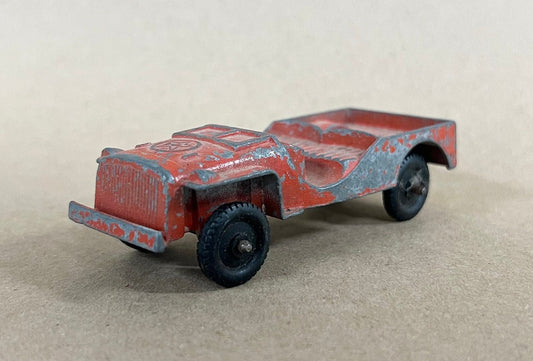 1950s Tootsie Toy Red Die Cast Army Jeep- Original Paint And Tires - as found