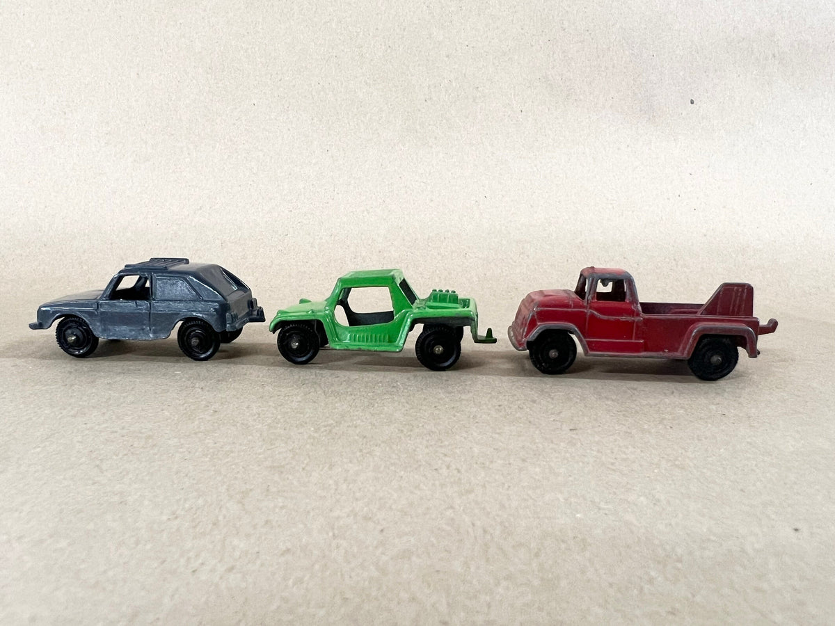 Tootsie Toy Set Of Three- Black Volkswagen Rabbit- Green Dunebuggy- Red Wrecker Tow Truck