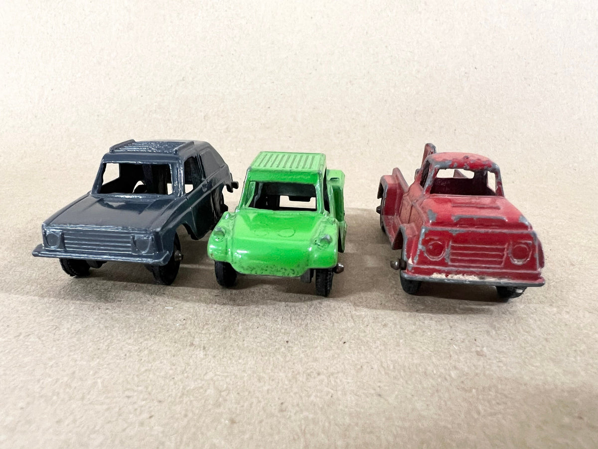 Tootsie Toy Set Of Three- Black Volkswagen Rabbit- Green Dunebuggy- Red Wrecker Tow Truck