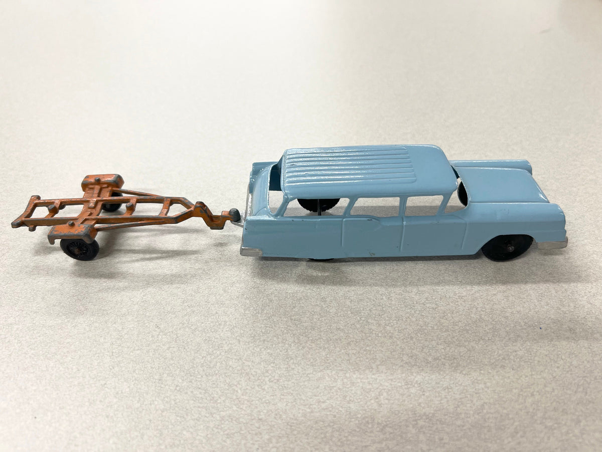 Ford Country Sedan #24- Light Blue Paint - Vintage Station Wagon - Original Paint on the Boat Trailer-Tootsie Toy Tires, Nice Display Piece
