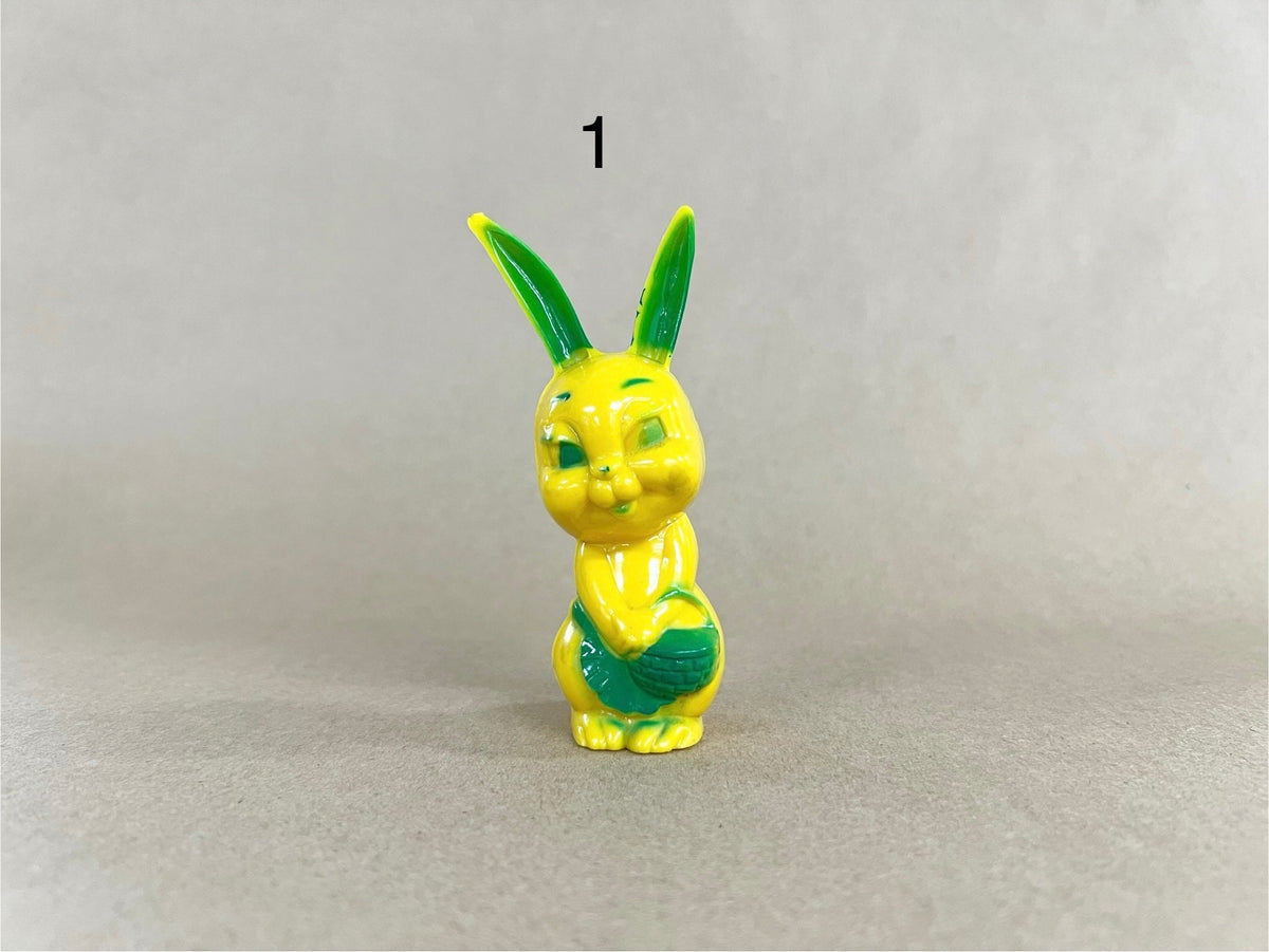 Corwin Yellow PlasticEaster Bunny with Green Accents Holding Basket-  Oh those Flirty Bunny Eyes  - 3 Available Sold Separately