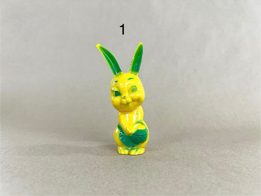 Corwin Yellow PlasticEaster Bunny with Green Accents Holding Basket-  Oh those Flirty Bunny Eyes  - 3 Available Sold Separately