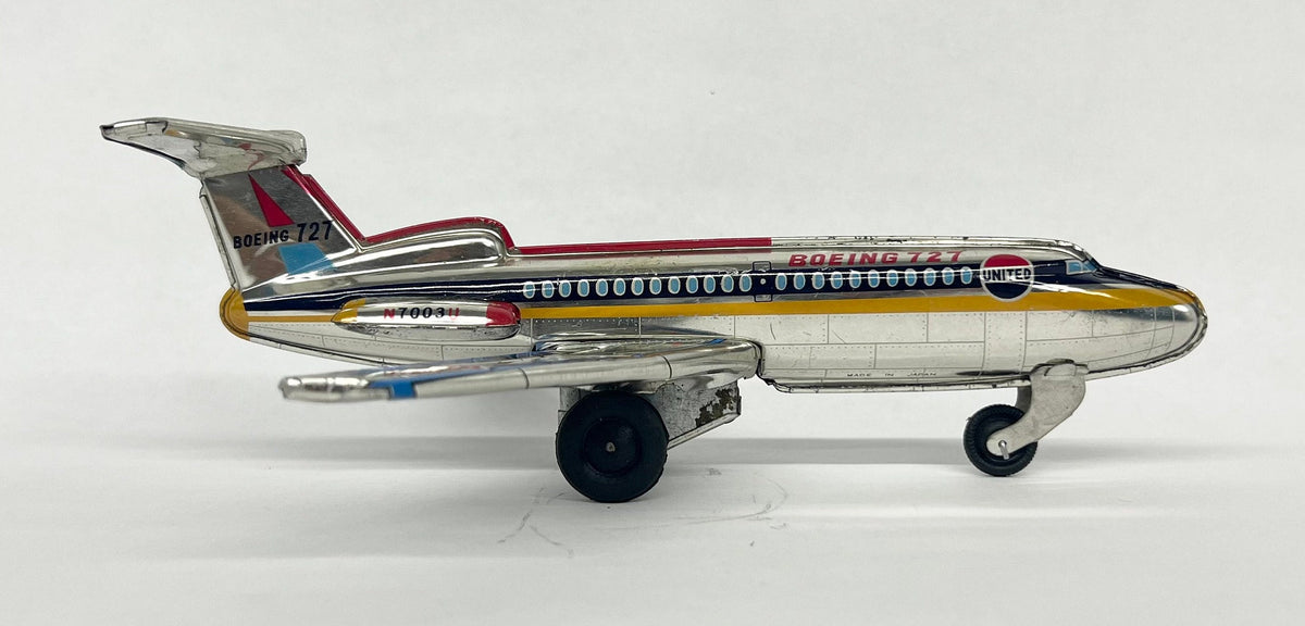United F272 - RARE Boeing 727 Tin Litho Friction Airplane - Made in Japan - Friction Works Well - 1970s Tin Litho Jet Plane -Great Condition
