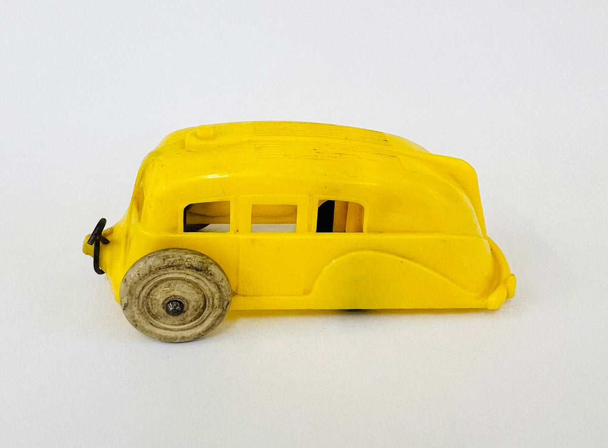 Thomas Toys (No. I 240 3) Polyethylene Yellow Camper With Hitch- Made in the USA - Original Hard Rubber Tires and Hitch - Mid Century Modern