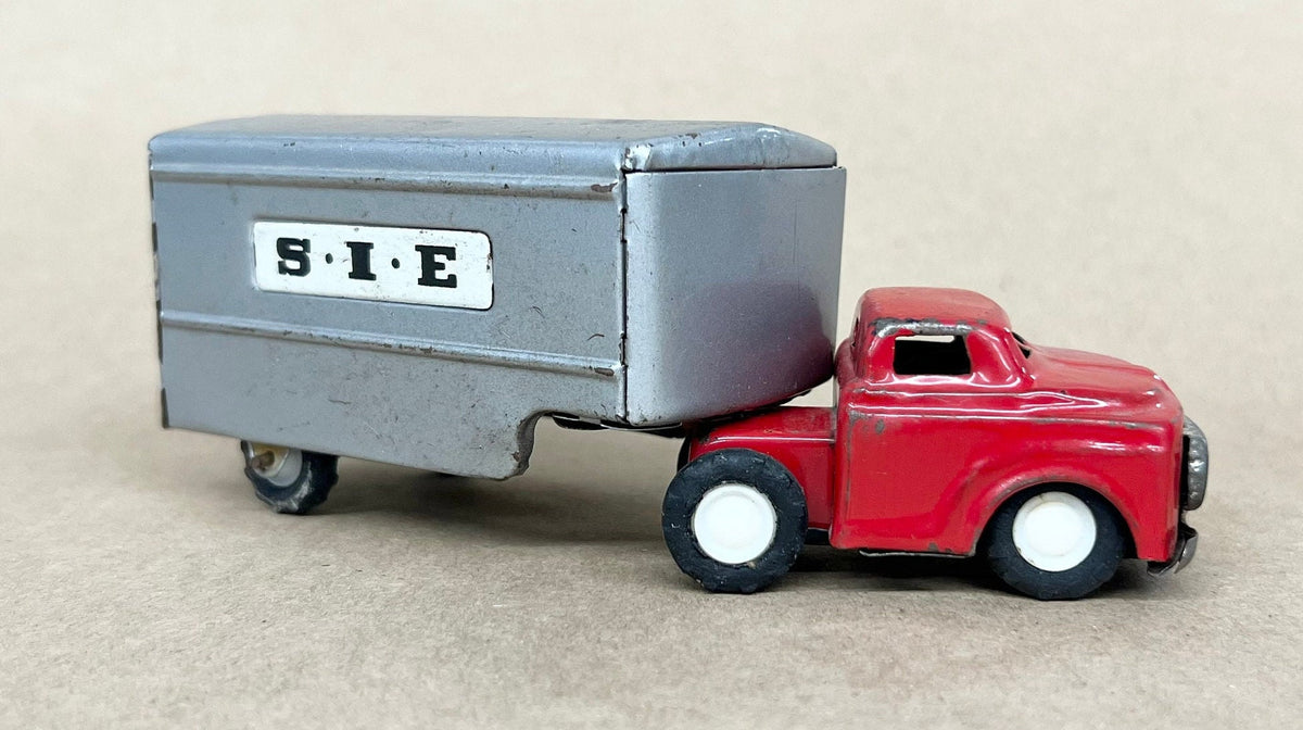 Shioji Tractor Trailer  -  S.I.E Lettering on Trailer - 6 original rubber tires -Made in Japan - Friction Motor sound works - Very Nice