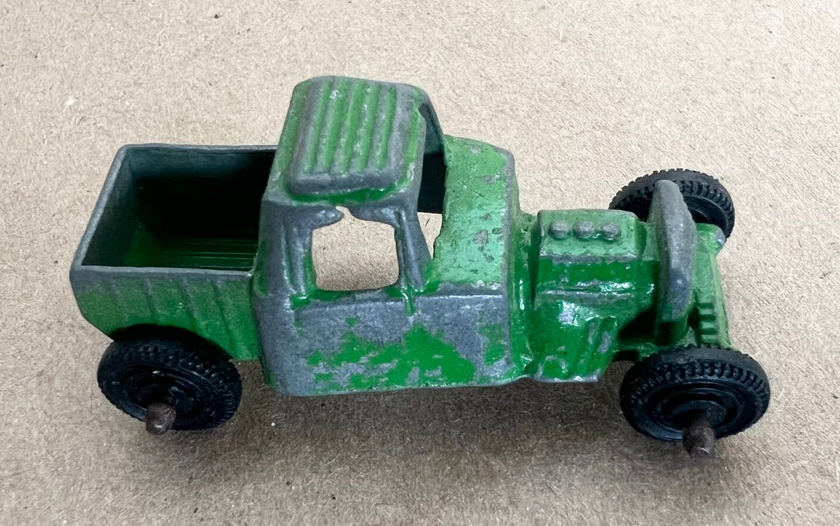 1930's Tootsie Toy Green Pickup Truck -1950 Toostie Toy Blue Hot Rod - Toosie Toy Roadsters Original Paint and Tires