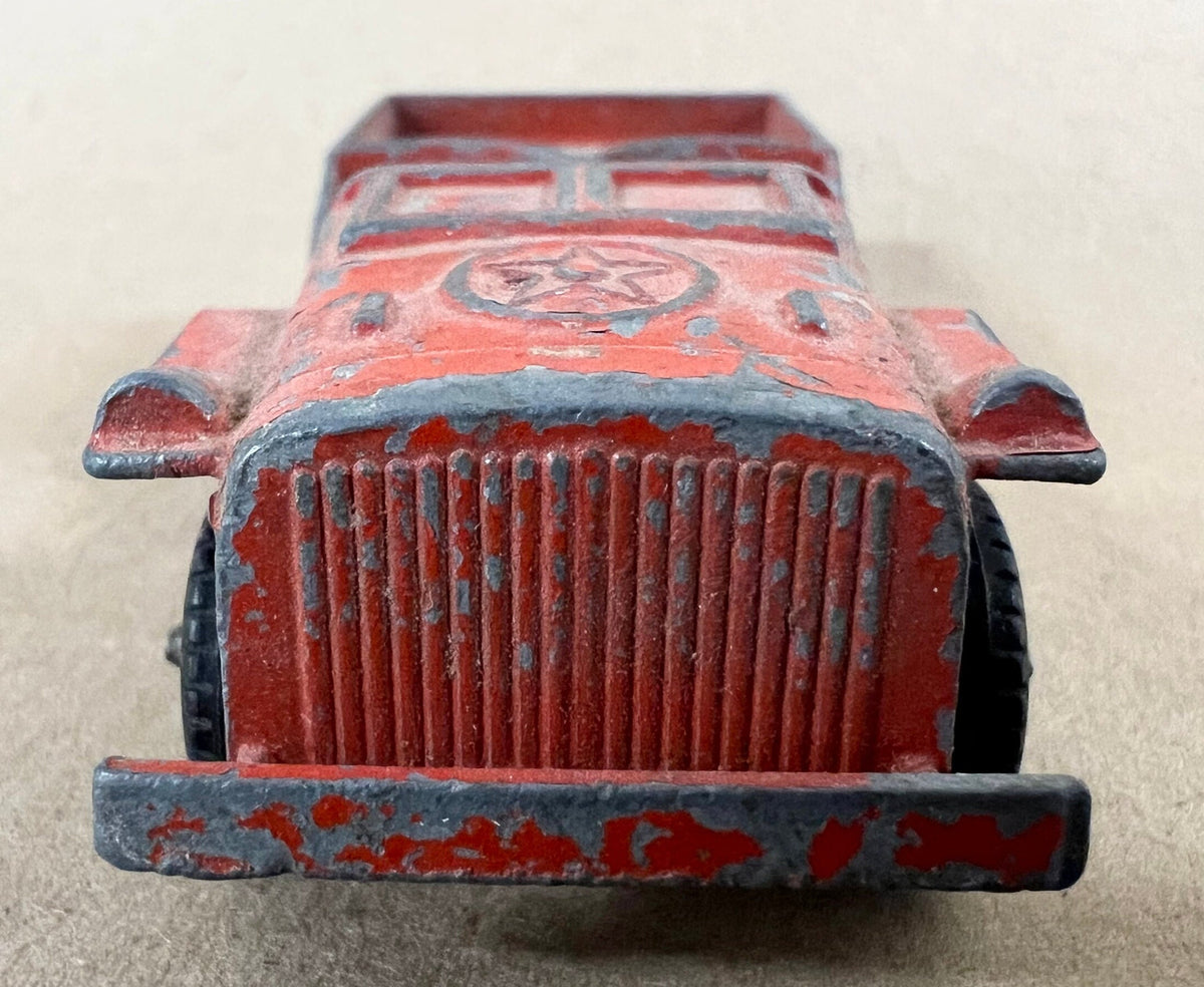 1950s Tootsie Toy Red Die Cast Army Jeep- Original Paint And Tires - as found
