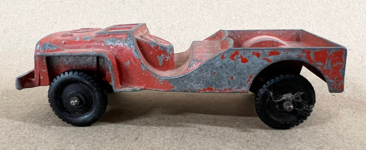 1950s Tootsie Toy Red Die Cast Army Jeep- Original Paint And Tires - as found