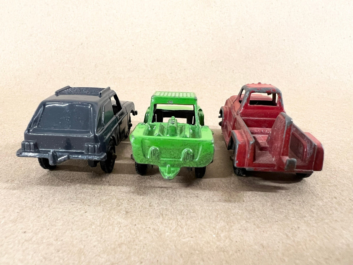 Tootsie Toy Set Of Three- Black Volkswagen Rabbit- Green Dunebuggy- Red Wrecker Tow Truck