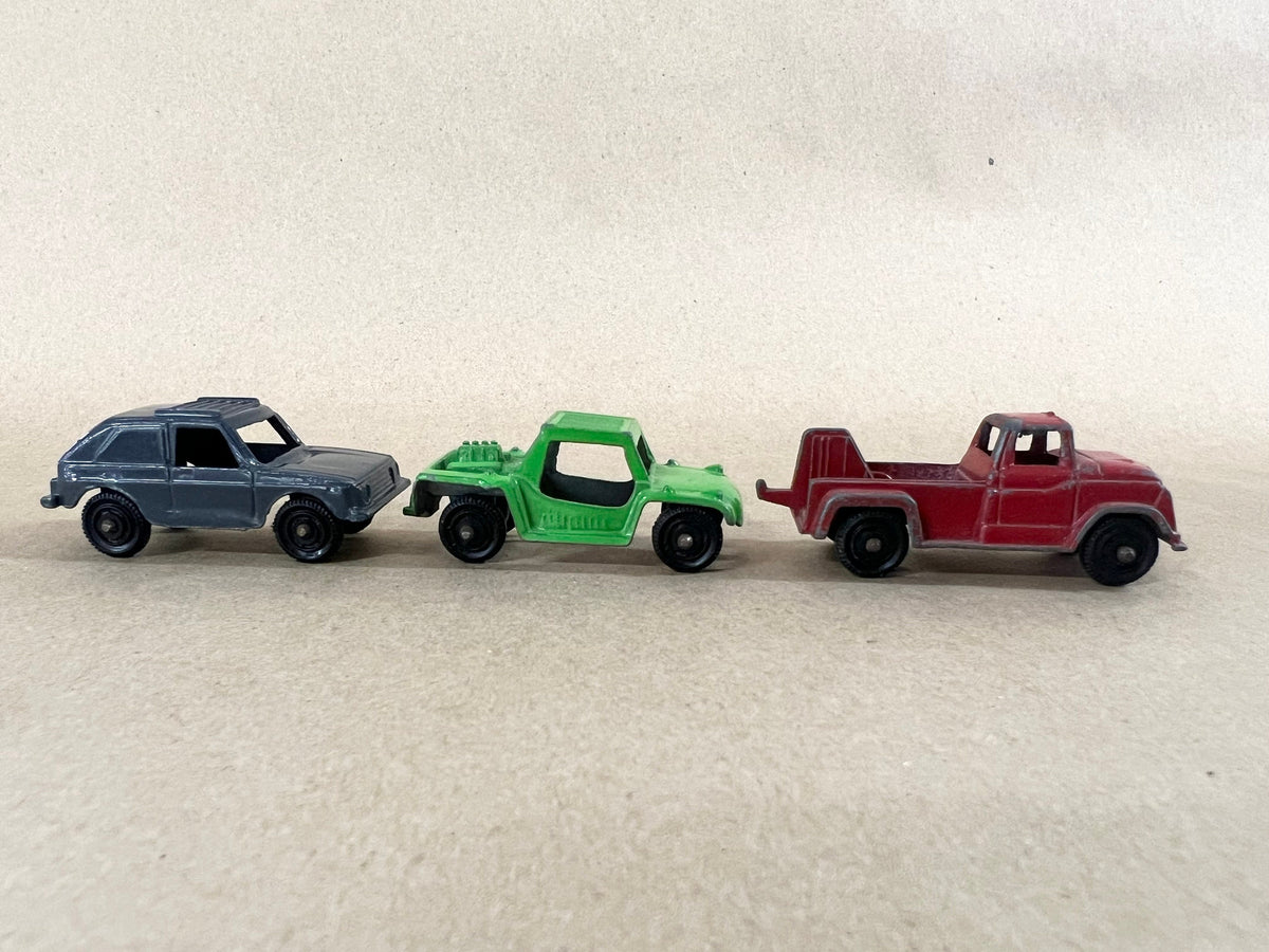 Tootsie Toy Set Of Three- Black Volkswagen Rabbit- Green Dunebuggy- Red Wrecker Tow Truck