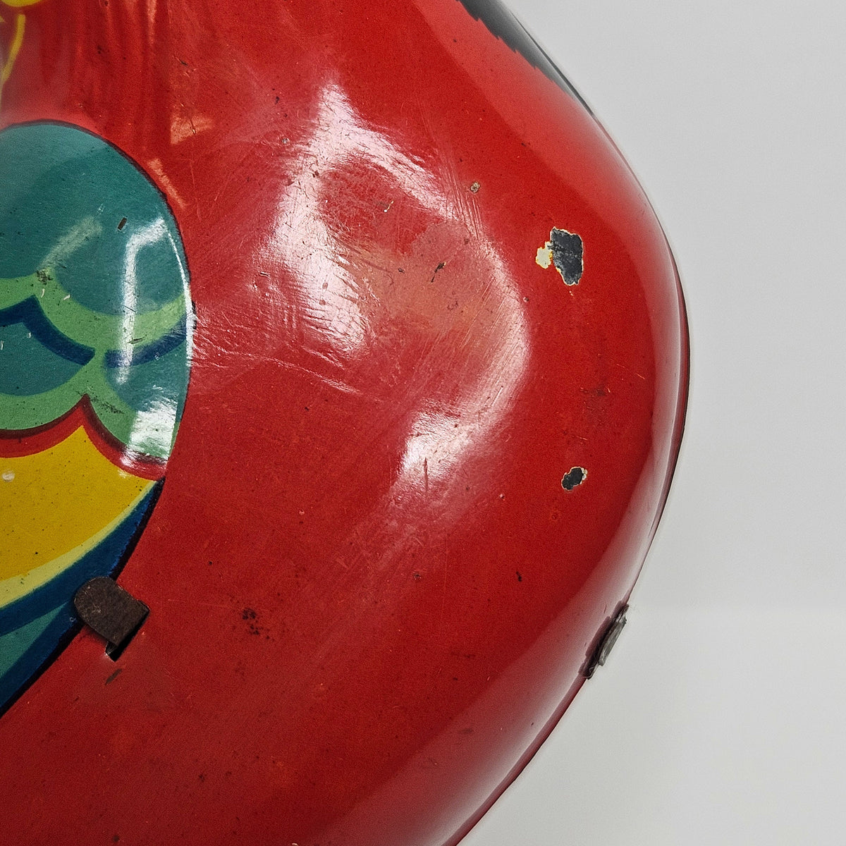 Tin Litho Jumping Red Wind Up Parrot with Key - Mechanical Bird Toy - Tinie Toy Parrot- winds up with key - Tin Litho Toy Parrot