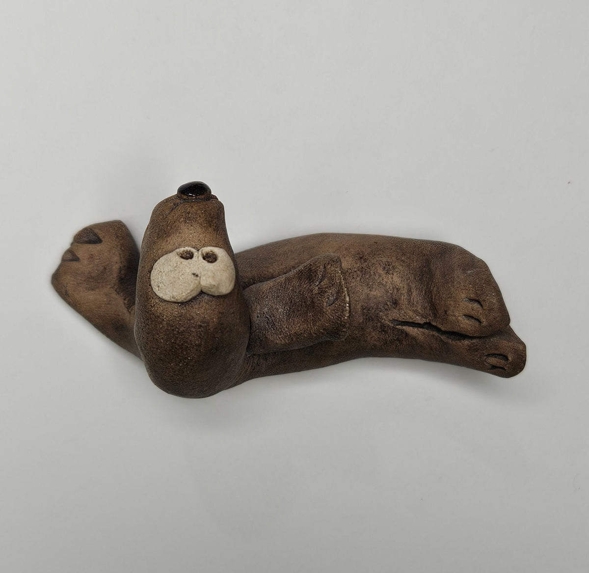 Happy Bug-Eyed Sea Lion - Handmade Clay Figurine -  Cute Waving Sea Lion - Cartoon Sea Lion Figurine - Collectible Sea Lion Clay Figure