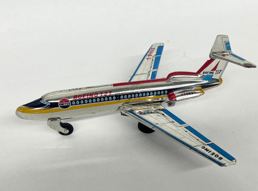 United F272 - RARE Boeing 727 Tin Litho Friction Airplane - Made in Japan - Friction Works Well - 1970s Tin Litho Jet Plane -Great Condition
