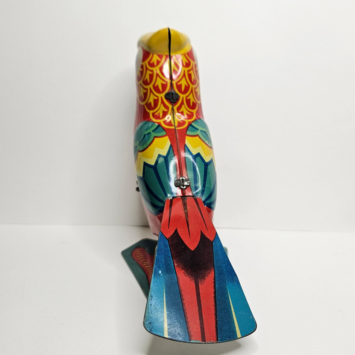 Tin Litho Jumping Red Wind Up Parrot with Key - Mechanical Bird Toy - Tinie Toy Parrot- winds up with key - Tin Litho Toy Parrot
