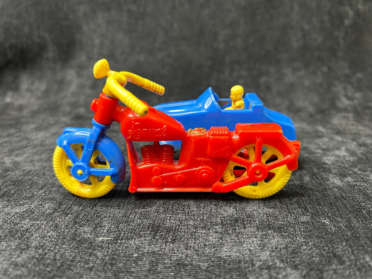 Renwal Motorcycle with Sidecar- Missing seat and Driver - Plastic Toy Motorcycle with Sidecar - MidCentury Toy  - minature Toy