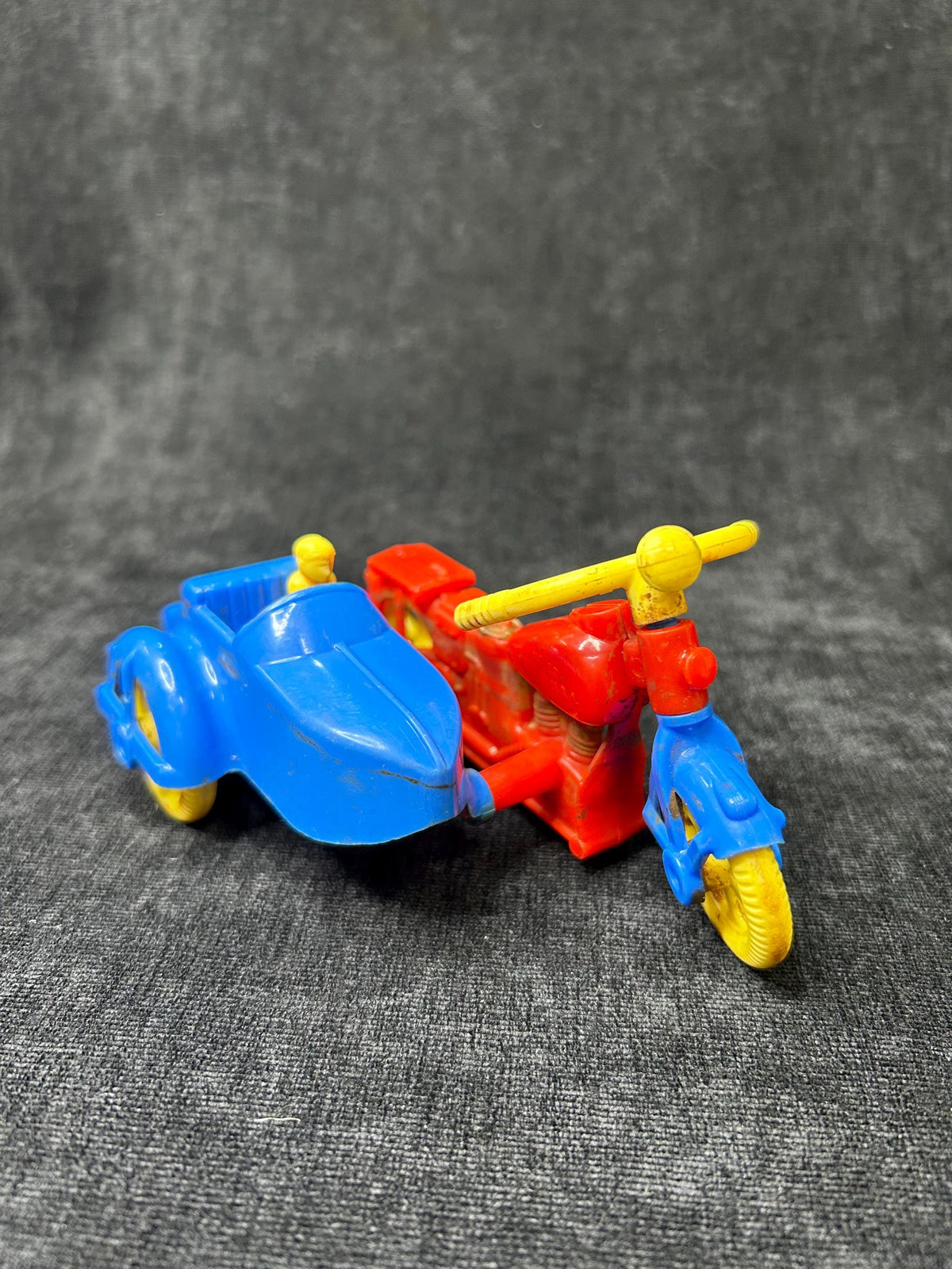 Renwal Motorcycle with Sidecar- Missing seat and Driver - Plastic Toy Motorcycle with Sidecar - MidCentury Toy  - minature Toy