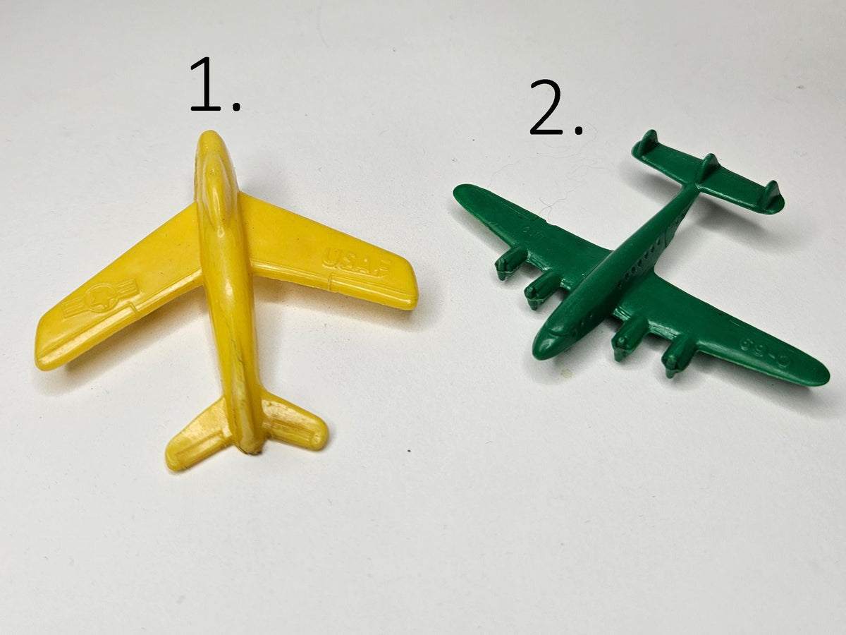 Hard Plastic Toy Planes- Yellow USAF and Green Lido C-69 - Two Sold Individually
