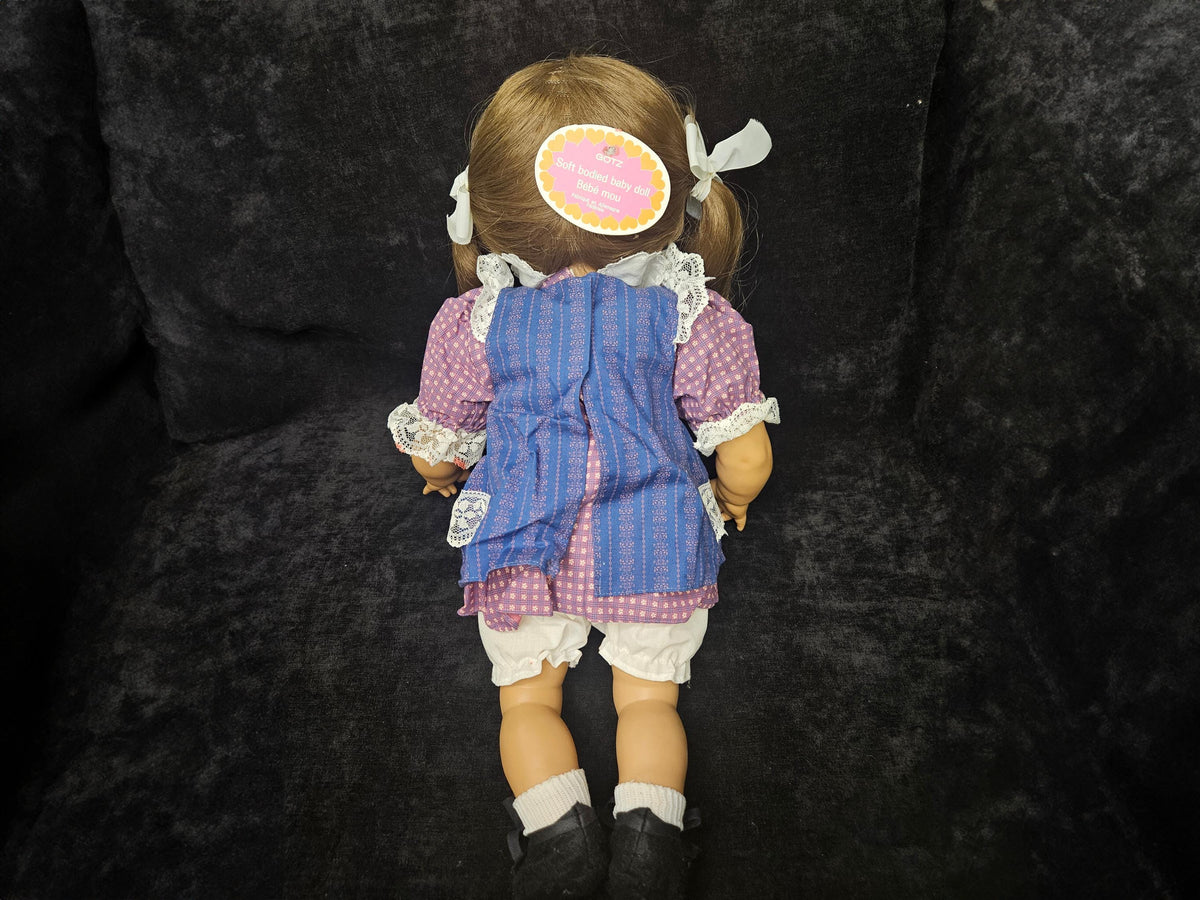 Gotz Dolls- 19" West German Girl Doll - with Original Box+ Instructions- Blue Plaid Dress with Lace Trim - Brown Hair / Brown eyes- Modell